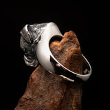 Perfectly crafted Men's Boxer Dog Ring - antiqued Sterling Silver - BikeRing4u