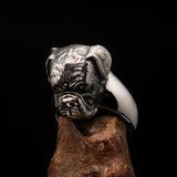 Perfectly crafted Men's Boxer Dog Ring - antiqued Sterling Silver - BikeRing4u
