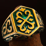 Excellent crafted Men's Celtic Crest Ring Green Enamel - Brass - BikeRing4u