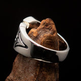 Excellent Crafted Men's Sterling Silver Fleur de Lis Lily Ring - BikeRing4u