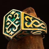 Excellent crafted Men's Celtic Crest Ring Green Enamel - Brass - BikeRing4u