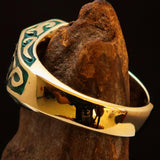 Excellent crafted Men's Celtic Crest Ring Green Enamel - Brass - BikeRing4u