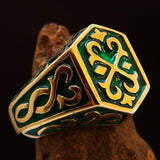 Excellent crafted Men's Celtic Crest Ring Green Enamel - Brass - BikeRing4u