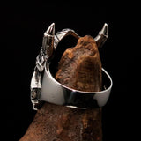 Excellent crafted Men's horned Viking Warrior Ring - antiqued Sterling Silver - BikeRing4u