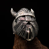 Excellent crafted Men's horned Viking Warrior Ring - antiqued Sterling Silver - BikeRing4u