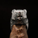 Perfectly crafted Men's howling Wolf Ring - antiqued Sterling Silver - BikeRing4u