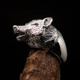 Perfectly crafted Men's howling Wolf Ring - antiqued Sterling Silver - BikeRing4u
