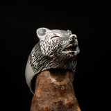 Perfectly crafted Men's howling Wolf Ring - antiqued Sterling Silver - BikeRing4u