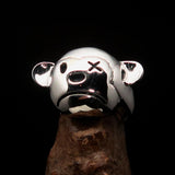 Excellent crafted Men's Sterling Silver Teddy Bear Ring - BikeRing4u