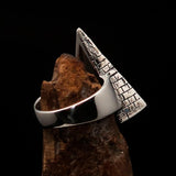 Excellent crafted Men's Sterling Silver All Seeing Eye on Pyramid Ring - BikeRing4u