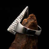 Excellent crafted Men's Sterling Silver All Seeing Eye on Pyramid Ring - BikeRing4u