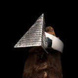 Excellent crafted Men's Sterling Silver All Seeing Eye on Pyramid Ring - BikeRing4u