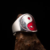 Excellent crafted Men's red Yin Yang Ring - Sterling Silver - BikeRing4u