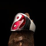 Excellent crafted Men's red Yin Yang Ring - Sterling Silver - BikeRing4u
