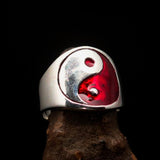 Excellent crafted Men's red Yin Yang Ring - Sterling Silver - BikeRing4u