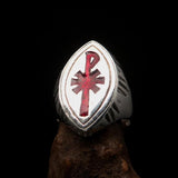 Ancient Men's Christian Monogram Cross Ring red Chi Rho XP - Sterling Silver - BikeRing4u