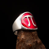 Excellent crafted Men's red Greek Letter PI Ring - Sterling Silver - BikeRing4u