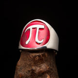 Excellent crafted Men's red Greek Letter PI Ring - Sterling Silver - BikeRing4u