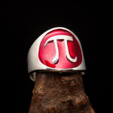 Excellent crafted Men's red Greek Letter PI Ring - Sterling Silver - BikeRing4u