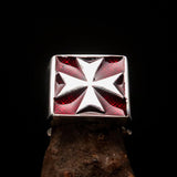 Perfectly crafted Men's Biker Ring Maltese Cross Red - Sterling Silver - BikeRing4u