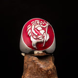 Excellent crafted Men's Aquarius Ring red Zodiac - Sterling Silver - BikeRing4u