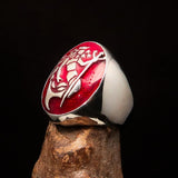 Excellent crafted Men's Aquarius Ring red Zodiac - Sterling Silver - BikeRing4u