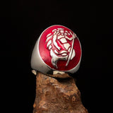 Excellent crafted Men's Aquarius Ring red Zodiac - Sterling Silver - BikeRing4u