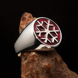 Excellent crafted Men's Winter Ring red Snowflake - Sterling Silver - BikeRing4u