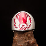 Excellent crafted Men's Claddagh Ring red winged heart Star Moon - Sterling Silver - BikeRing4u