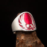 Excellent crafted Men's Claddagh Ring red winged heart Star Moon - Sterling Silver - BikeRing4u
