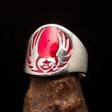 Excellent crafted Men's Claddagh Ring red winged heart Star Moon - Sterling Silver - BikeRing4u