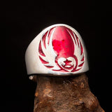 Excellent crafted Men's Claddagh Ring red winged heart Star Moon - Sterling Silver - BikeRing4u