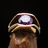 Smoothly crafted Men's Brass Solitaire Ring Purple Cubic Zirconia CZ - BikeRing4u