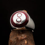 Nicely crafted domed Men's Number Ring red 8 Eight- Sterling Silver - BikeRing4u
