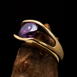 Smoothly crafted Men's Brass Solitaire Ring Purple Cubic Zirconia CZ - BikeRing4u