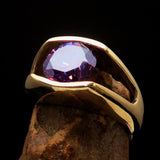 Smoothly crafted Men's Brass Solitaire Ring Purple Cubic Zirconia CZ - BikeRing4u