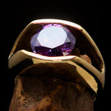 Smoothly crafted Men's Brass Solitaire Ring Purple Cubic Zirconia CZ - BikeRing4u