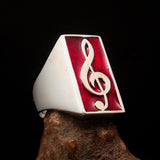 Excellent crafted Men's Musician Ring red Treble Clef Symbol - Sterling Silver - BikeRing4u