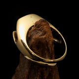 Smoothly crafted Men's Brass Solitaire Ring Red Cubic Zirconia CZ - BikeRing4u