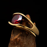 Smoothly crafted Men's Brass Solitaire Ring Red Cubic Zirconia CZ - BikeRing4u