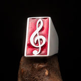 Excellent crafted Men's Musician Ring red Treble Clef Symbol - Sterling Silver - BikeRing4u