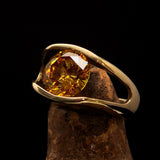 Smoothly crafted Men's Brass Solitaire Ring Yellow Cubic Zirconia CZ - BikeRing4u