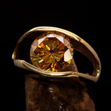 Smoothly crafted Men's Brass Solitaire Ring Yellow Cubic Zirconia CZ - BikeRing4u