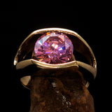Smoothly crafted Men's Brass Solitaire Ring Pink Cubic Zirconia CZ - BikeRing4u