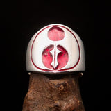 Excellent crafted ancient Men's red Labrys double Axe Ring - Sterling Silver - BikeRing4u