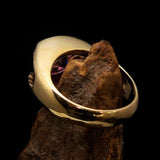 Smoothly crafted Men's Brass Solitaire Ring Pink Cubic Zirconia CZ - BikeRing4u