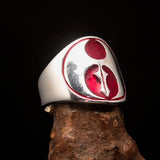 Excellent crafted ancient Men's red Labrys double Axe Ring - Sterling Silver - BikeRing4u