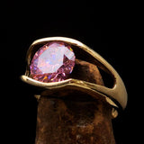 Smoothly crafted Men's Brass Solitaire Ring Pink Cubic Zirconia CZ - BikeRing4u