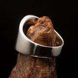 Excellent crafted ancient Men's red Labrys double Axe Ring - Sterling Silver - BikeRing4u