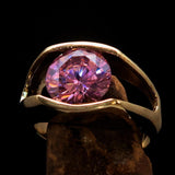 Smoothly crafted Men's Brass Solitaire Ring Pink Cubic Zirconia CZ - BikeRing4u